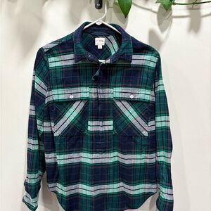 J. Crew Men's Blue and Green Plaid Shirt